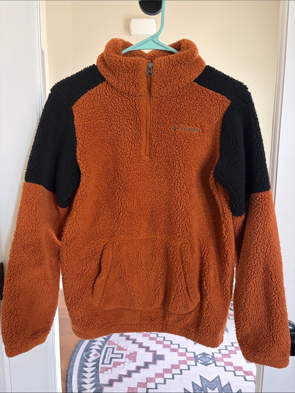 Columbia Rust Orange and Black Sherpa Half-Zip Pullover